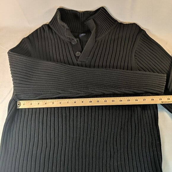 Gap Black Knit Sweater Mens Large L Collared 1/4 Button Long Sleeve 100% Cotton - Picture 10 of 11